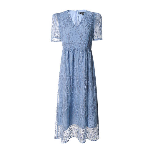 EITIE爱特爱春季新款优雅修身显瘦V领蕾丝拼接连衣裙女7007721 商品图5