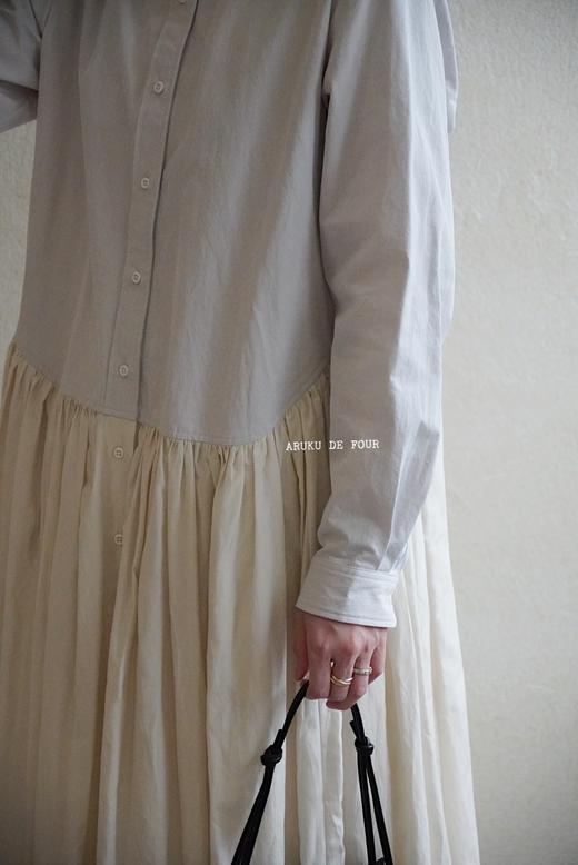 Ecole淡黄灰色法式学院风连衣裙 商品图1