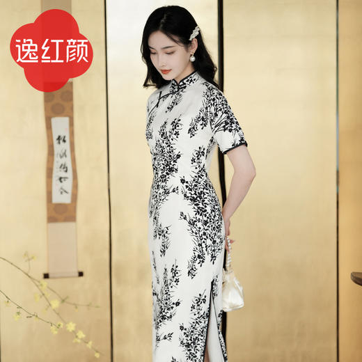 逸红颜2025秋季新款白色复古中式长款民国风旗袍改良版女 司意 商品图5