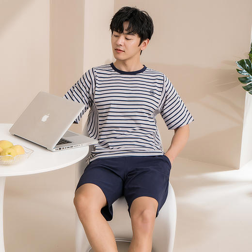 康妮雅睡衣男款夏季短袖短裤套头套装 商品图2