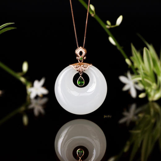 18K玫瑰金和田玉（白玉）镶钻吊坠--如梦醉/高抵扣35*10mm 商品图0