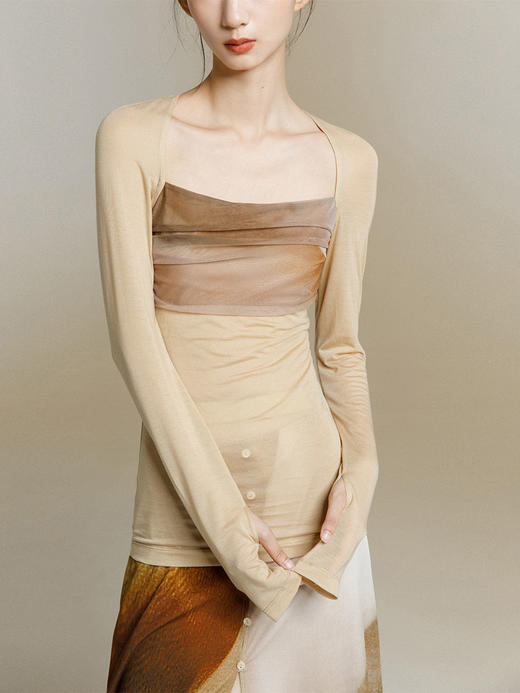 MURMURMI/MT166/印花拼接方领T恤 女初秋长袖上衣 商品图1