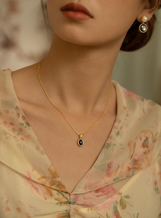 Oflye潮流饰品 黑玛瑙复古项链女新款轻奢风金属锁骨链女 商品图0