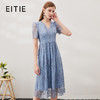 EITIE爱特爱春季新款优雅修身显瘦V领蕾丝拼接连衣裙女7007721 商品缩略图0