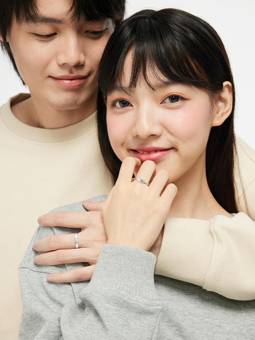 卡蒂罗KADER 耀眼心动 原创设计开口可调节一对 轻奢小众设计浪漫 甜蜜饰爱 S925银/足银999 戒指 男女同款情侣款 银白色 商品图3