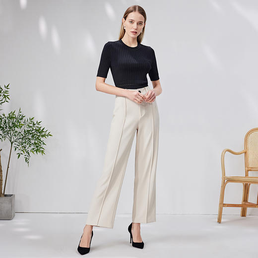 EITIE爱特爱简约基础修身显瘦纯色圆领半袖针织衫舒适夏新款B2301118 商品图7