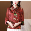 仿真丝拼接雪纺套头衫，绣花领宽松印花中国风上衣KQL-435H5276 商品缩略图6
