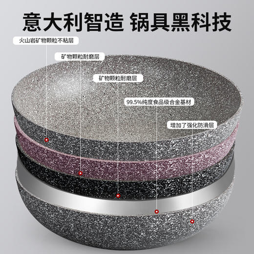 【样品特惠6折，仅1件，无货退款】FLONAL意大利进口火山岩不粘炒锅炒菜家用平底燃气灶加深锅具 商品图3