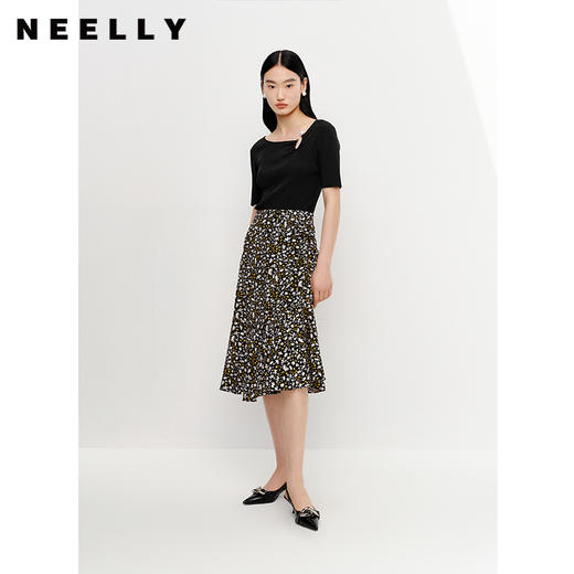 NEELLY纳俪商场同款优雅碎花半身裙女不规则包臀A字裙中长款夏季N23042E01065 商品图2