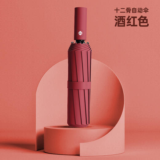 雨伞莫兰迪12骨三折叠加厚黑胶防晒遮阳自动太阳伞 商品图2