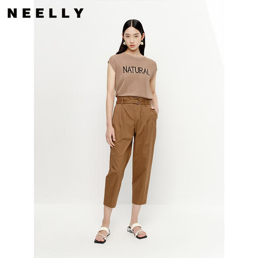 NEELLY纳俪商场同款夏季高腰系带休闲裤女百搭哈伦九分裤直筒裤N23051H01136 商品图1