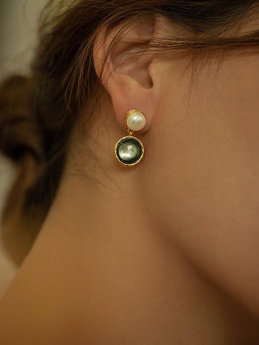 Oflye潮流饰品 气质猫眼石吊坠珍珠耳环小众复古轻奢耳钉新款饰品女潮 商品图0