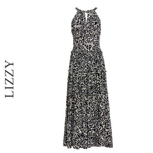 LIZZY 时尚优雅露肩印花收腰显瘦大摆度假风连衣裙7820 商品图4