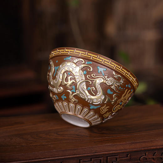 古铜彩错金银双龙戏珠杯 商品图1