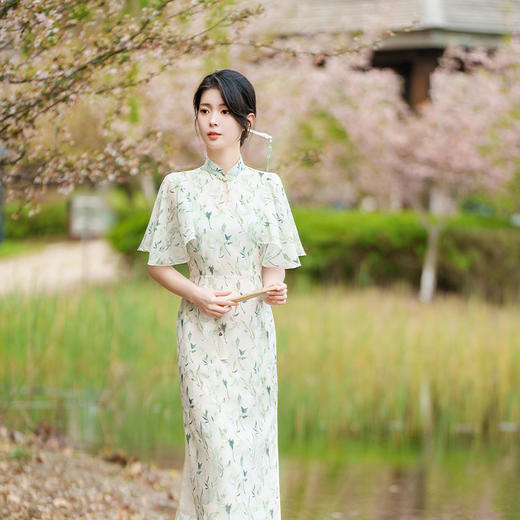 清新优雅，夏季新款旗袍小长款新中式名媛风旗袍气质修身旗袍JLM-3065 商品图2