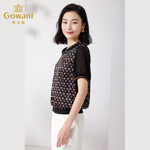 乔万尼真丝衬衫女夏季新品短袖上衣连帽设计ET2C210 商品图1