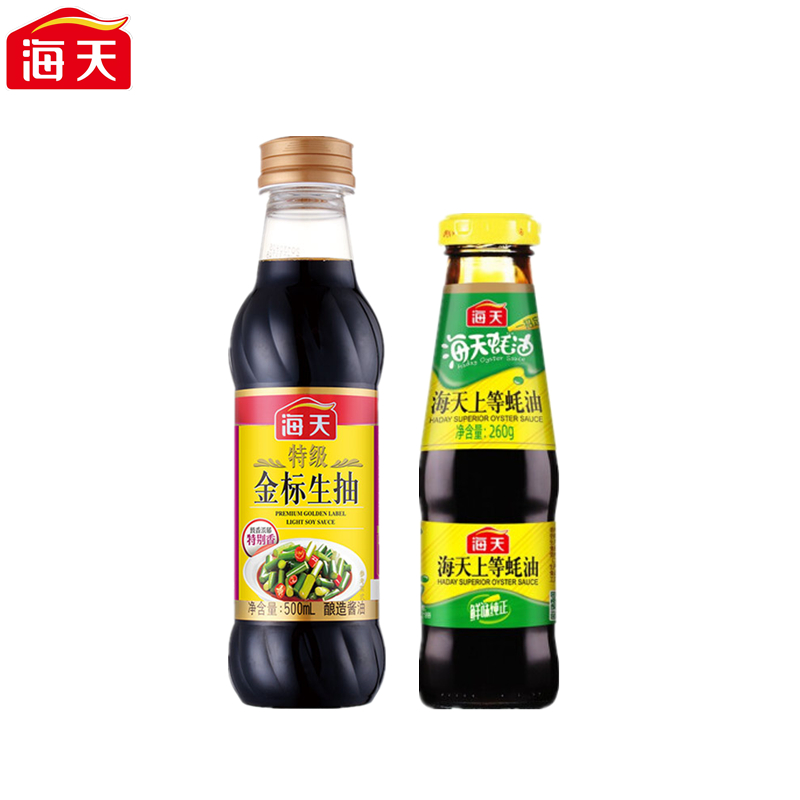 【自营】海天特级金标生抽500mL+海天上等蚝油260g调味品组合装（中华老字号）