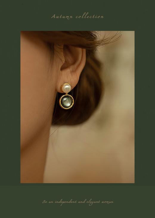 Oflye潮流饰品 气质猫眼石吊坠珍珠耳环小众复古轻奢耳钉新款饰品女潮 商品图3