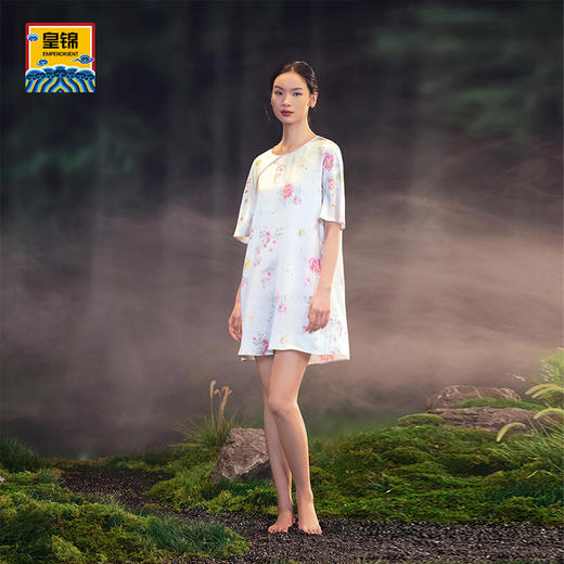 【皇锦】真丝印花五分短袖睡裙 商品图4