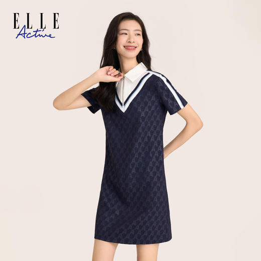ELLE Active 【气质复古】女装翻领时尚显瘦短袖连衣裙夏季新款 商品图2