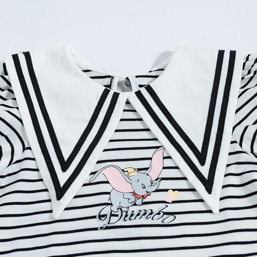 【商场同款】迪士尼童装女童短袖连衣裙洋气中大童条纹荷叶边翻尖领小飞象裙子 商品图10