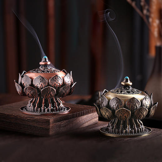 香器/莲花香座  铜香炉客厅复古莲花供佛香托线香盘香炉茶道香道熏香摆 商品图0