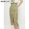 NEELLY纳俪商场同款夏季高腰碎花半身裙女中长款包臀前开叉一步裙N23051E01131 商品缩略图1