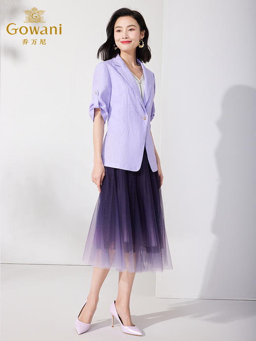 乔万尼小西装外套女新款西服紫色清爽亚麻中袖设计ET1B506 商品图2