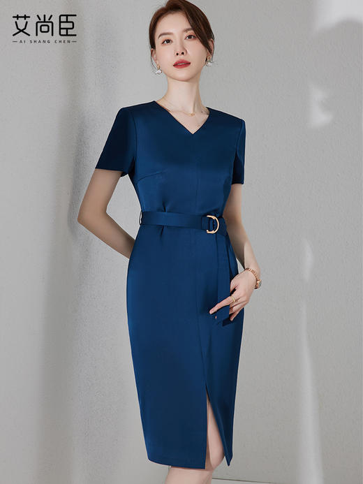 蓝色职业装连衣裙女夏气质修身包臀裙高端商务短袖正装裙子工作服 商品图2