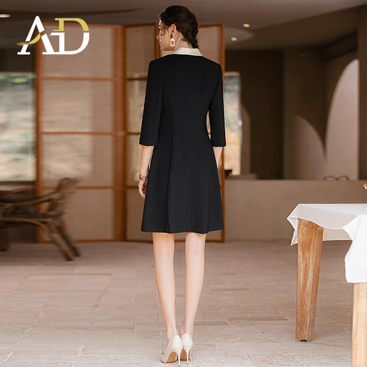 AD高级感香槟色接拼领醋酸连衣裙双排扣西装裙 商品图4