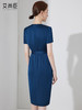 蓝色职业装连衣裙女夏气质修身包臀裙高端商务短袖正装裙子工作服 商品缩略图4