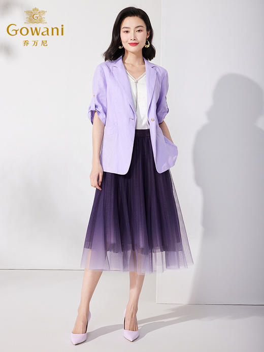 乔万尼小西装外套女新款西服紫色清爽亚麻中袖设计ET1B506 商品图3