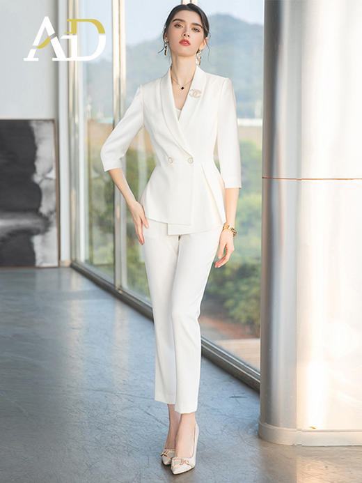 AD收腰显瘦短袖西装套装女主持人正装高级感职业装气质女神范工装 商品图4