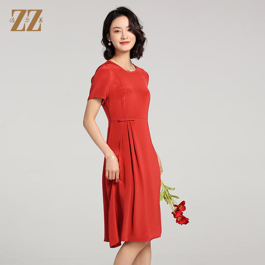 佐尔美夏季新款 重绉100%桑蚕丝真丝短袖连衣裙女E22LS86 商品图1