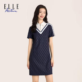 ELLE Active 【气质复古】女装翻领时尚显瘦短袖连衣裙夏季新款