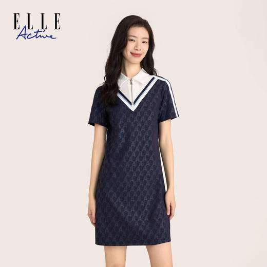 ELLE Active 【气质复古】女装翻领时尚显瘦短袖连衣裙夏季新款 商品图0