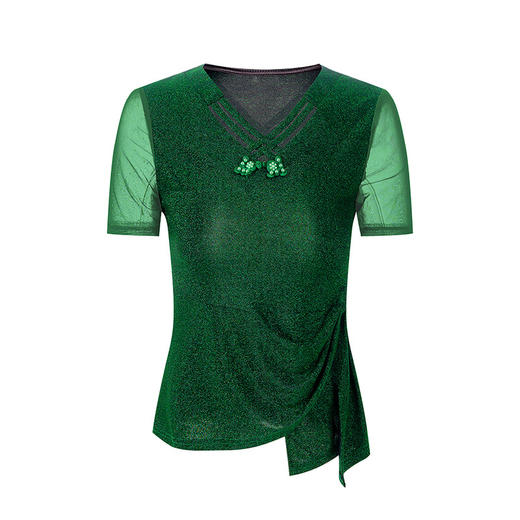 修身显瘦网纱花边拼接V领短袖百搭大码T恤K-313H1681 商品图4