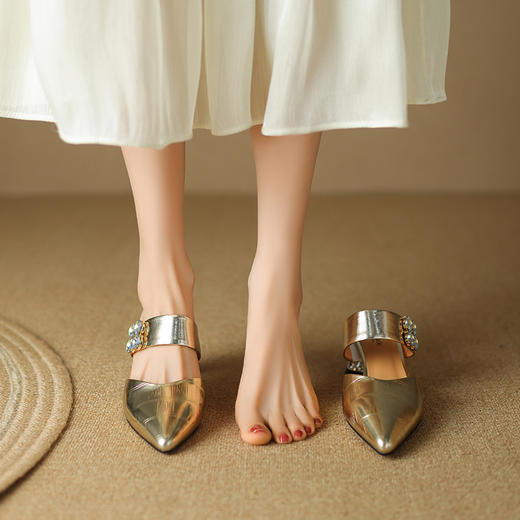 夏季新款，粗跟水钻拖鞋LD-6334 商品图8