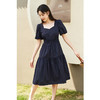 NEELLY纳俪法式泡泡袖连衣裙女中长款打缆收腰显瘦大摆A字裙夏季N23044Y05502 商品缩略图0