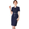 艾尚臣短袖职业洋装女薄夏修身显瘦藏青上班服中长裙子前台接待 商品缩略图4