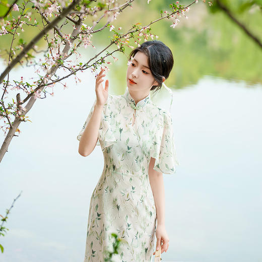 清新优雅，夏季新款旗袍小长款新中式名媛风旗袍气质修身旗袍JLM-3065 商品图5