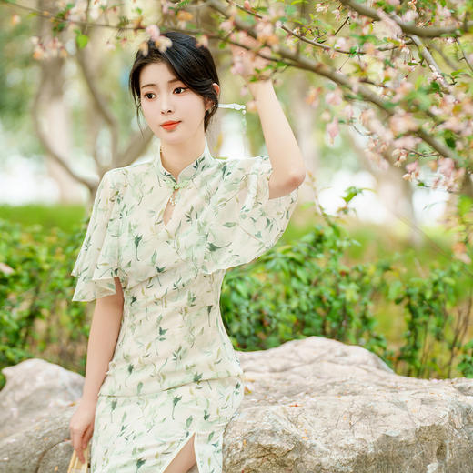 清新优雅，夏季新款旗袍小长款新中式名媛风旗袍气质修身旗袍JLM-3065 商品图0