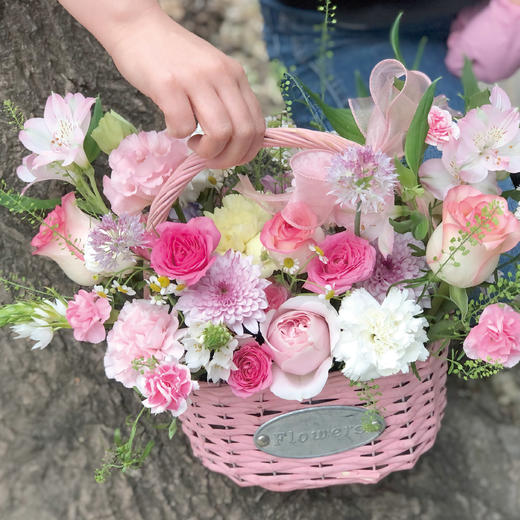 四月芳菲， 粉色花篮 商品图0