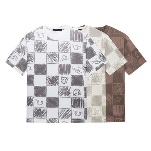 GXG男装 夏热卖纯棉潮搭涂鸦棋盘格创意印花时尚情侣短袖T恤 商品图4