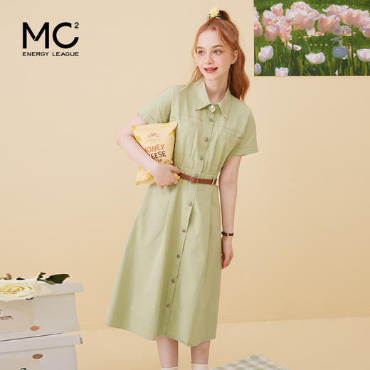 女装翻领短袖中长款连衣裙（配腰带）Q3222332 商品图3