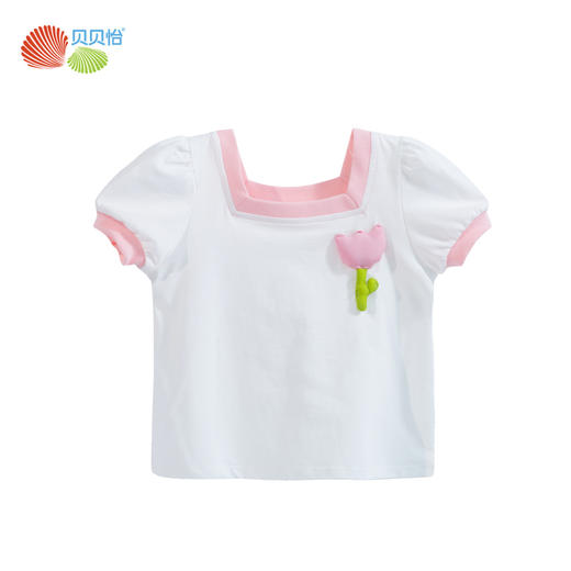贝贝怡女童短袖立体小花T恤夏季新款中小童条纹纯棉宽松儿童上衣 商品图8