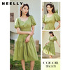 NEELLY纳俪法式泡泡袖连衣裙女中长款打缆收腰显瘦大摆A字裙夏季N23044Y05502 商品缩略图3