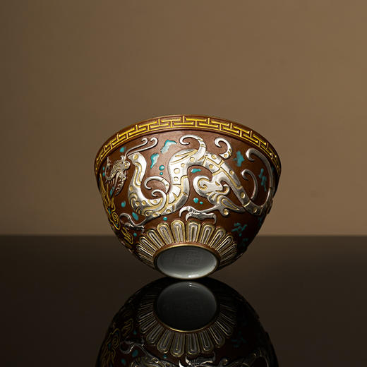 古铜彩错金银双龙戏珠杯 商品图2
