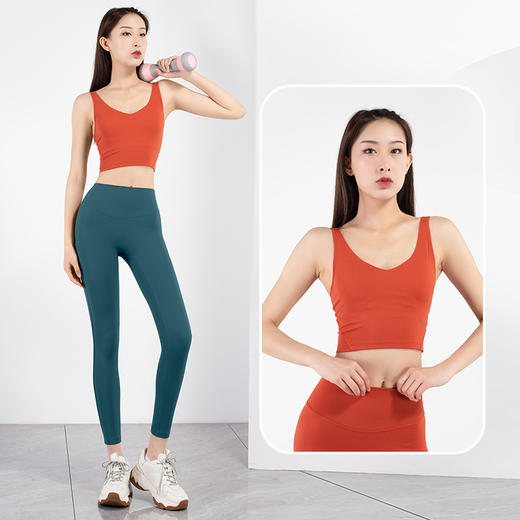 跃牌【缔结伽缘系列】SPR抽条罗纹新款美背瑜伽文胸高阶裸感塑型运动无T线防卷边瑜伽裤瑜伽裤DT376（可拆胸垫）+DL378 商品图7
