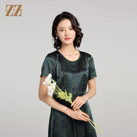 夏季新款 弹力缎印花桑蚕丝真丝短袖连衣裙女E22LS84